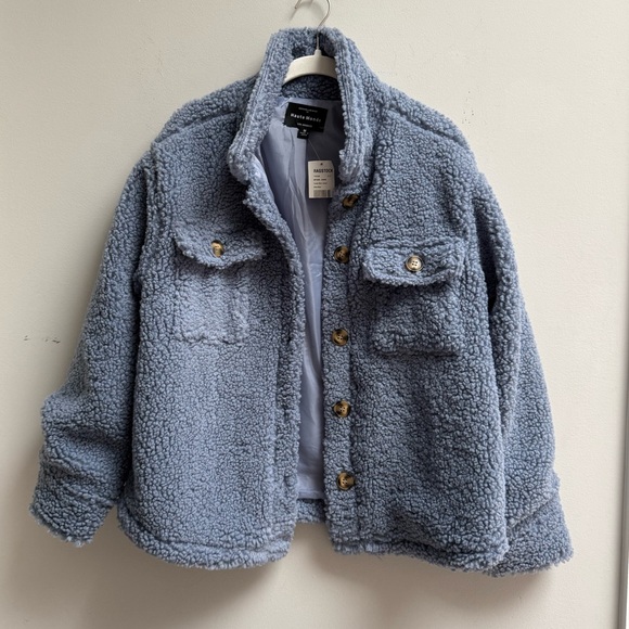 Haute Monde Cozy Blue Teddy Fleece Barn Jacket Button Up Shirt Jacket Sz M NWT - Picture 16 of 16